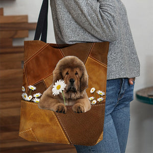 Mastiff Holding Daisy All Over Printed Tote Bag