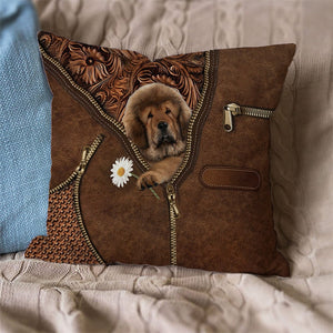 Tibetan Mastiff Holding Daisy Pillow Case
