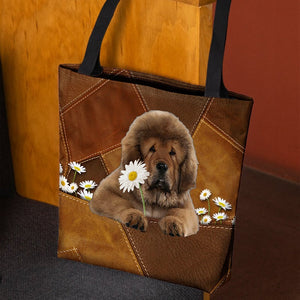 Mastiff Holding Daisy All Over Printed Tote Bag