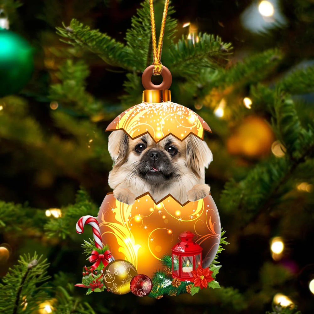 Tibetan Spaniel In Golden Egg Christmas Ornament