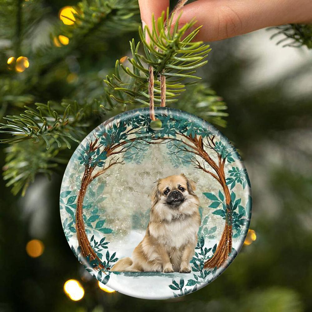 Tibetan Spaniels Among Forest Porcelain/Ceramic Ornament