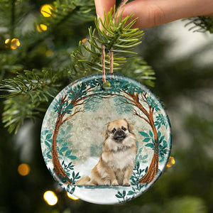 Tibetan Spaniels Among Forest Porcelain/Ceramic Ornament