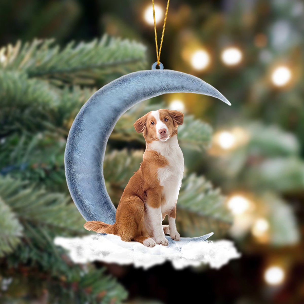 Toller Sits On The Moon Hanging Ornament