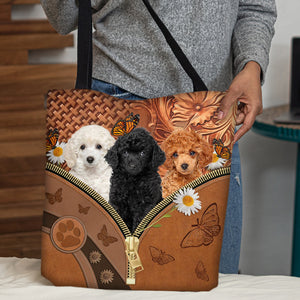 Poodle Daisy Flower And Butterfly Tote Bag