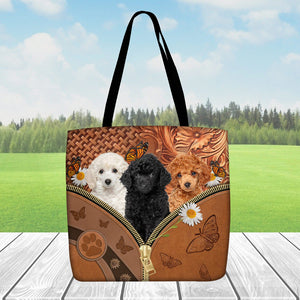 Poodle Daisy Flower And Butterfly Tote Bag