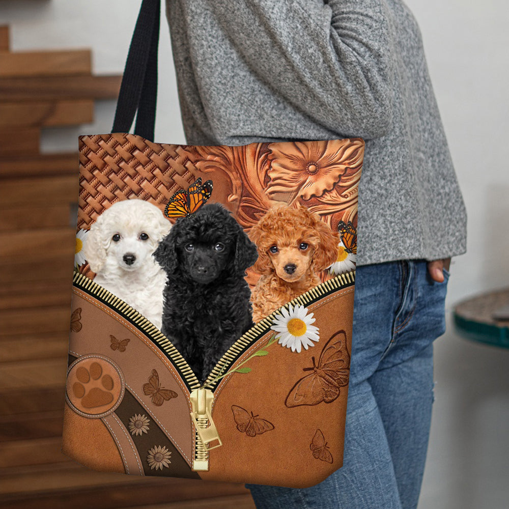Poodle Daisy Flower And Butterfly Tote Bag
