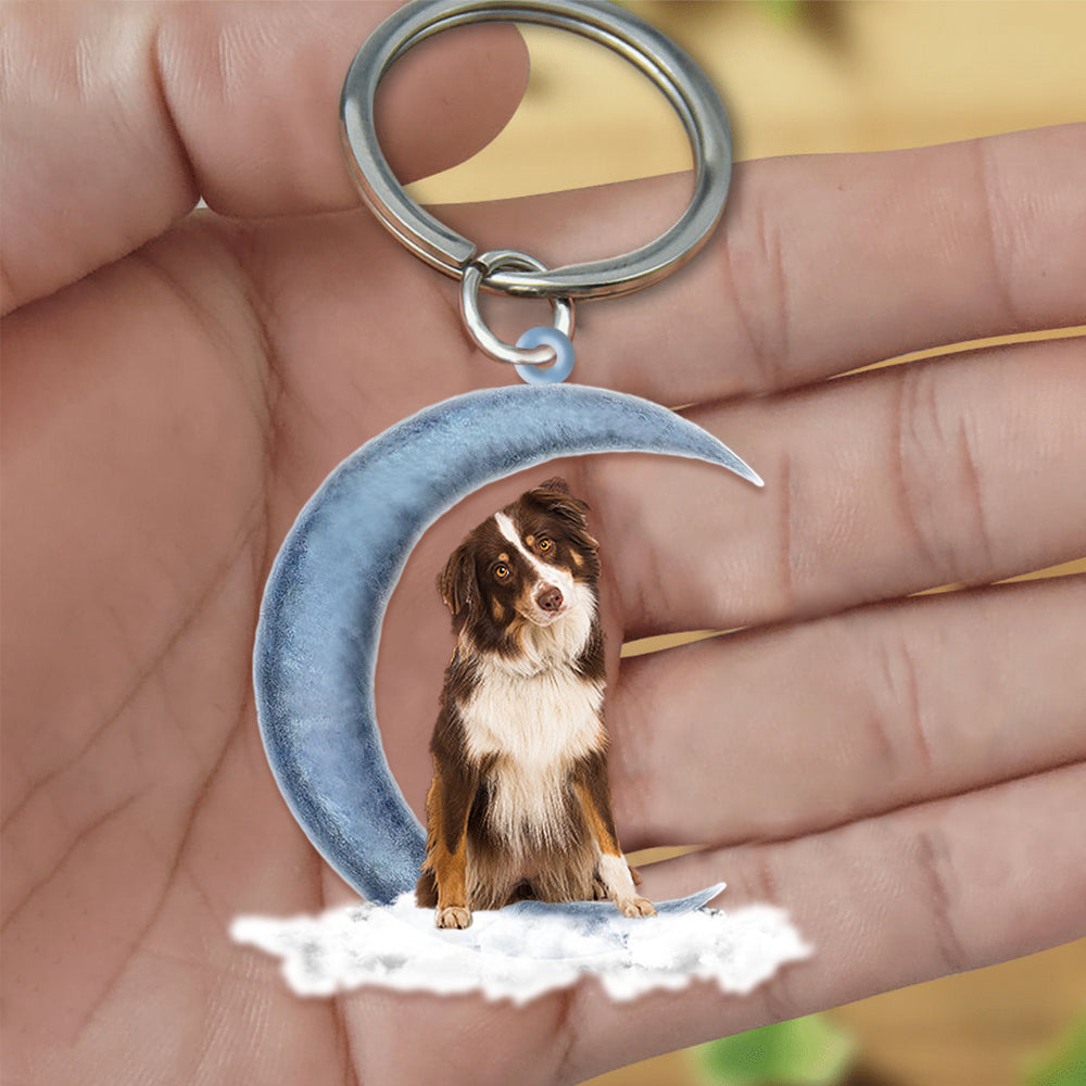 Tri Red Aussie Dog On The Moon Flat Acrylic Keychain