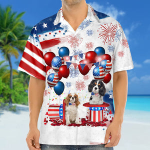 Tricolor Cavalier King Charles Spaniel Independence Day Hawaiian Shirt