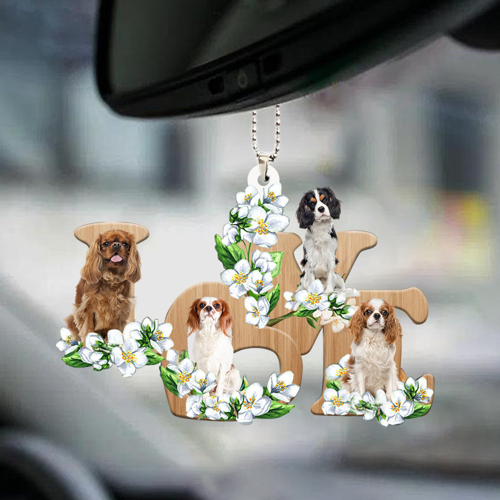Cavalier King Charles Spaniel Love Flowers Dog Lover Car Hanging Ornament