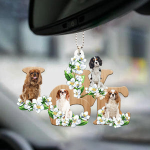 Cavalier King Charles Spaniel Love Flowers Dog Lover Car Hanging Ornament