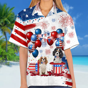Tricolor Cavalier King Charles Spaniel Independence Day Hawaiian Shirt
