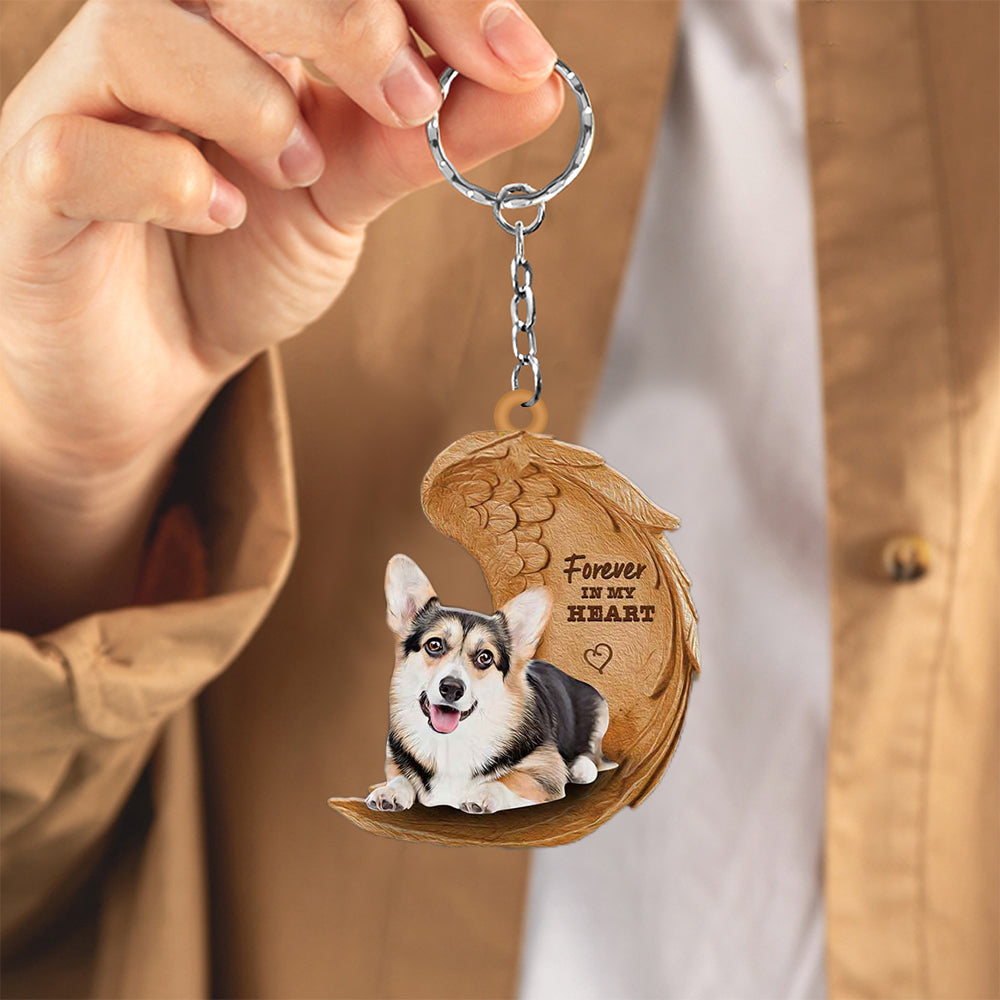 Tricolor corgi Forever In My Heart Flat Acrylic Keychain