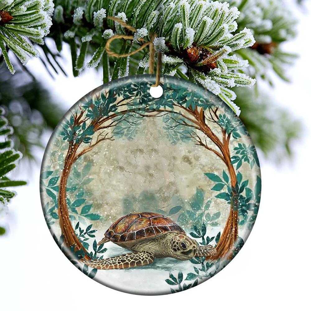 Turtle Among Forest Porcelain/Ceramic Ornament