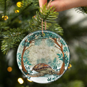 Turtle Among Forest Porcelain/Ceramic Ornament