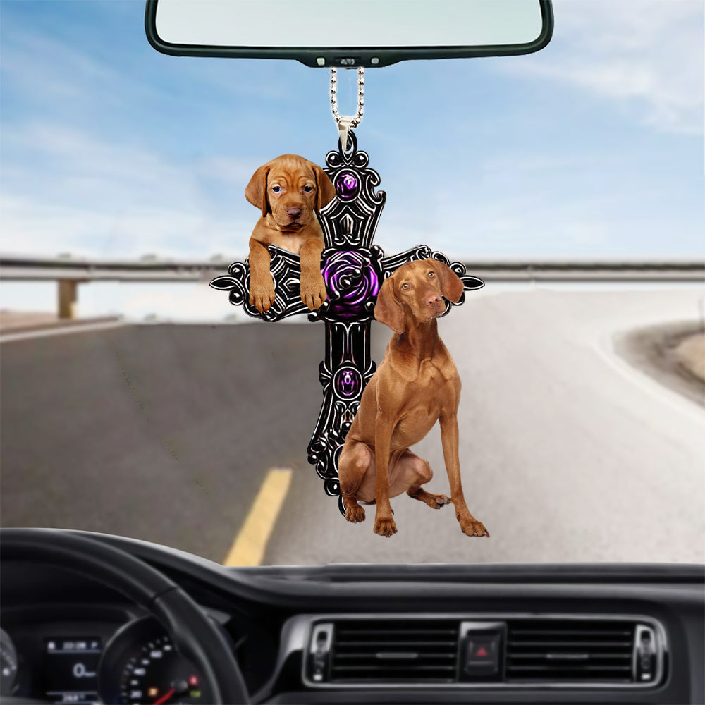 Vizsla Pray For God Car Hanging Ornament