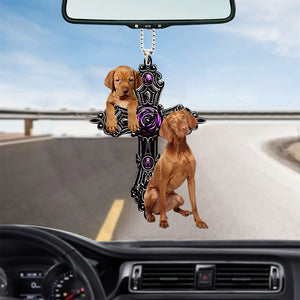 Vizsla Pray For God Car Hanging Ornament