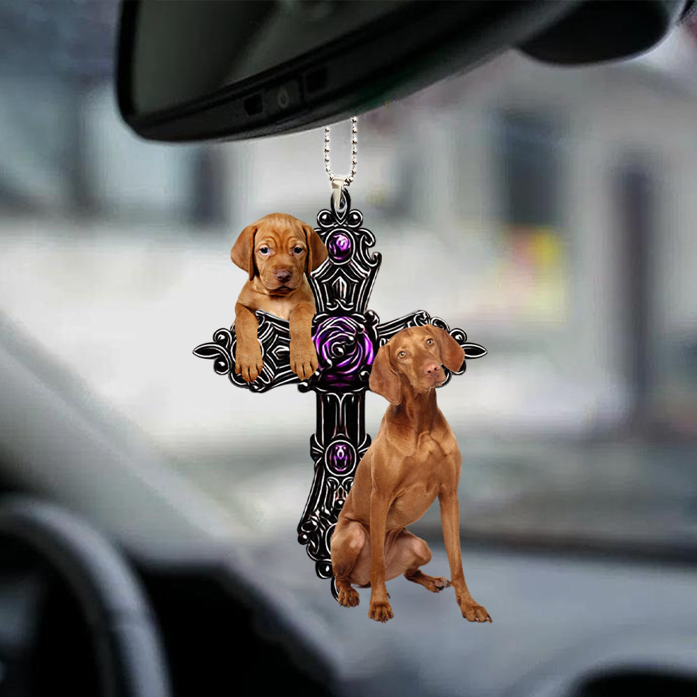 Vizsla Pray For God Car Hanging Ornament