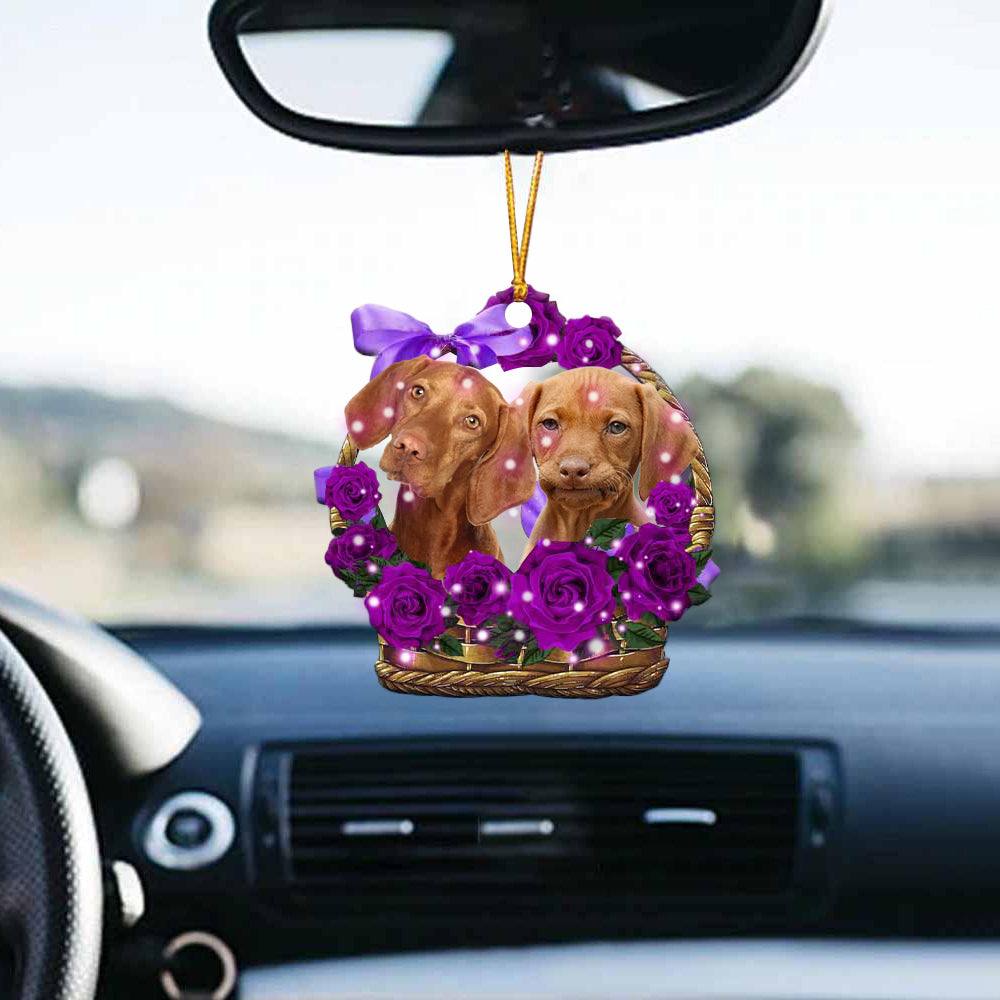 Vizsla Purple Rose Wicker Basket Car Hanging Ornament
