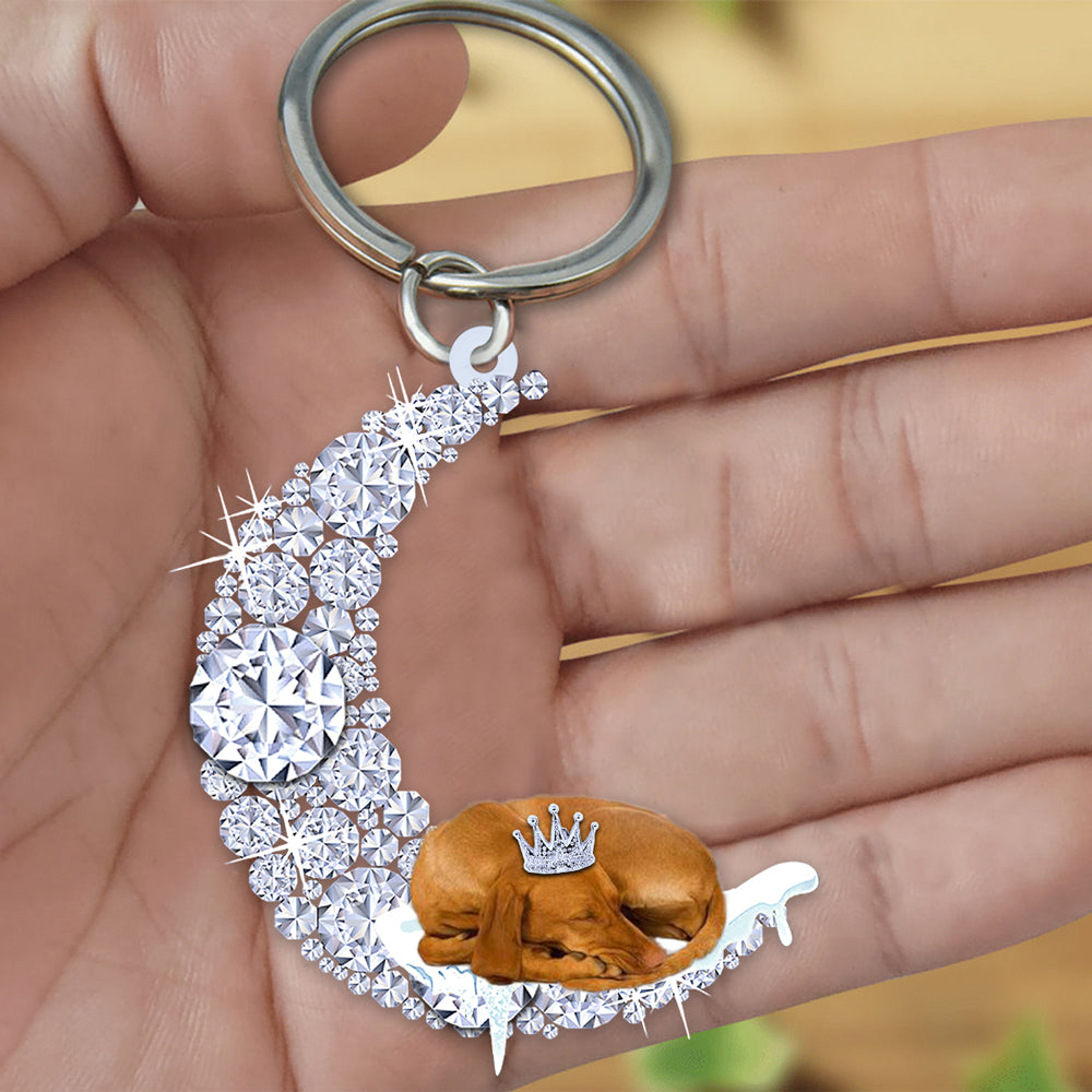 Vizsla Sleeping On A Diamond Moon Acrylic Keychain