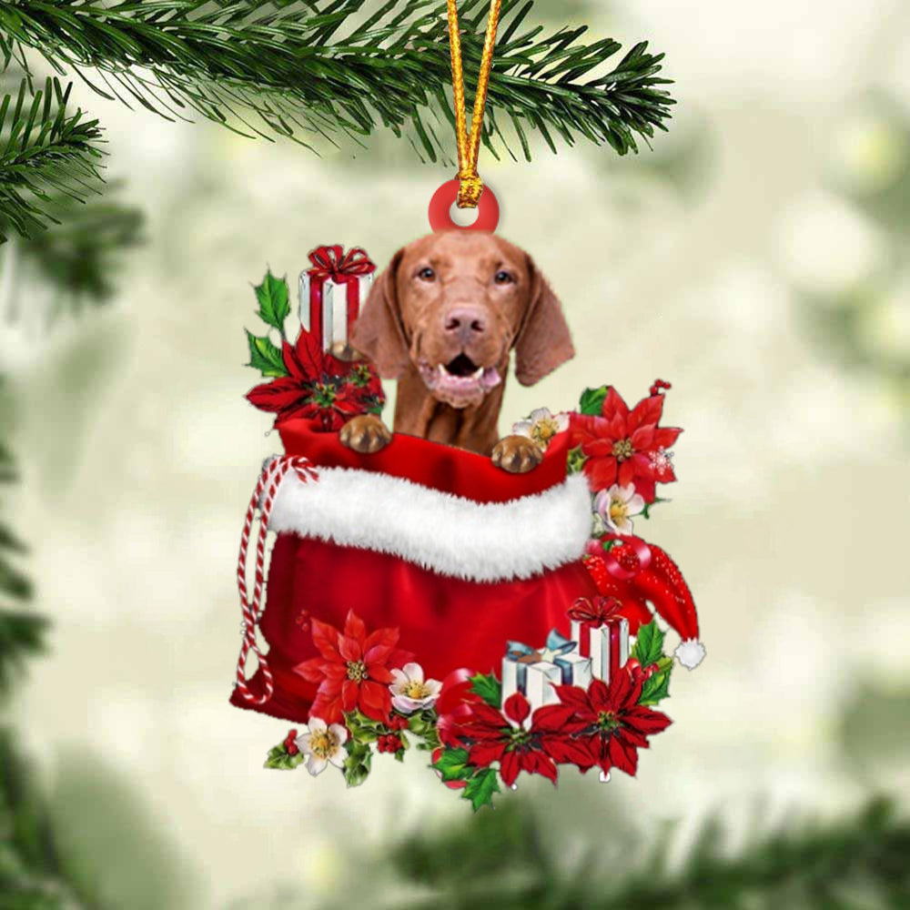 Vizsla In Gift Bag Christmas Ornament