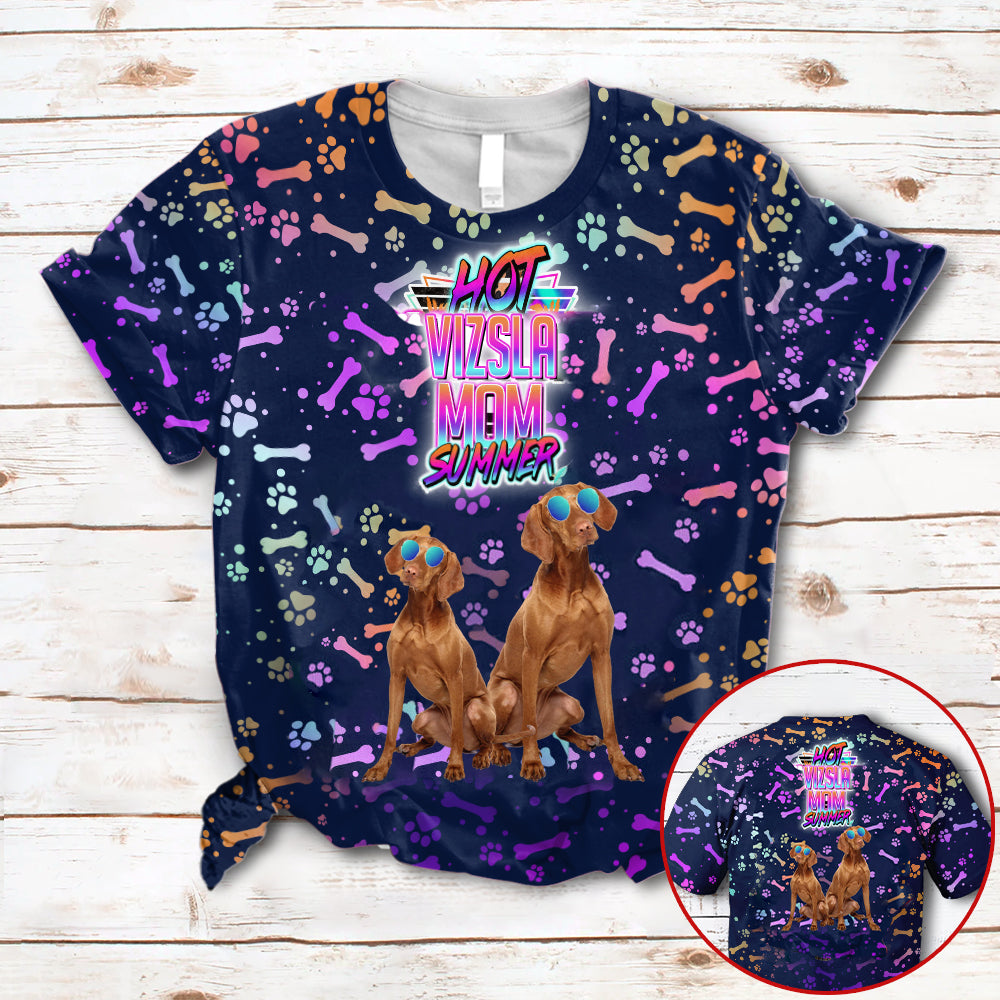 Hot Vizsla Mom Summer Neon Tropical Desing 3D All Over Print T-Shirt