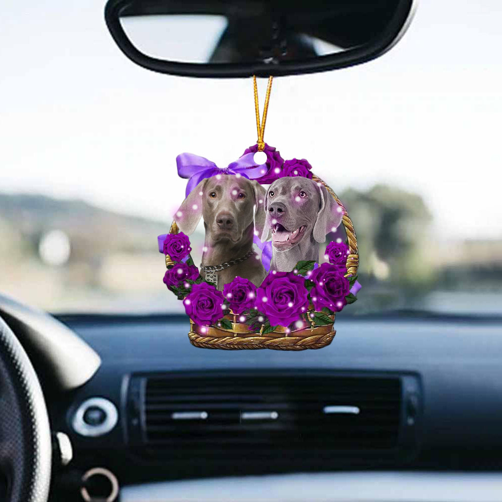 Weimaraner Purple Rose Wicker Basket Car Hanging Ornament