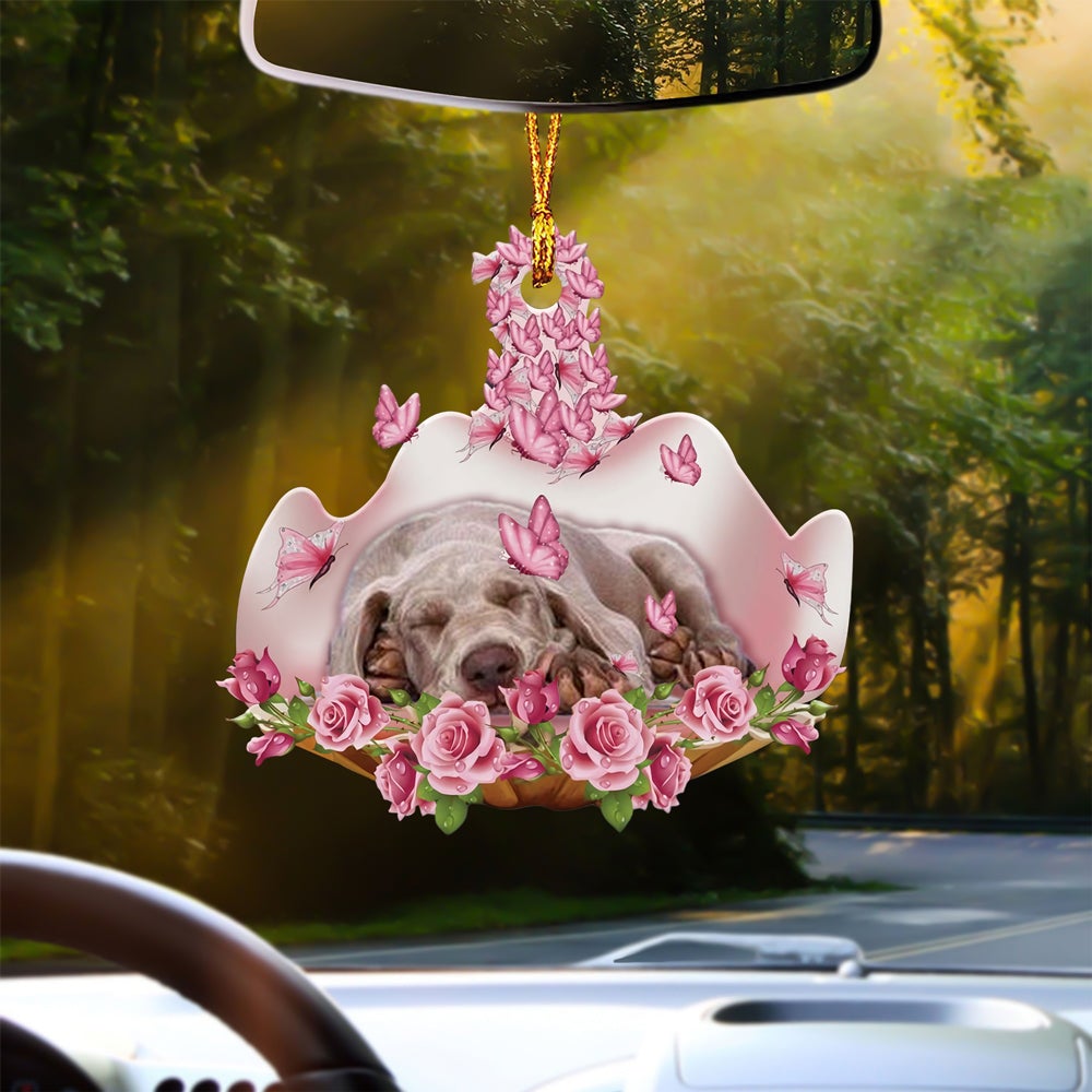 Weimaraner Sleeping In Rose Garden Car Hanging Ornament