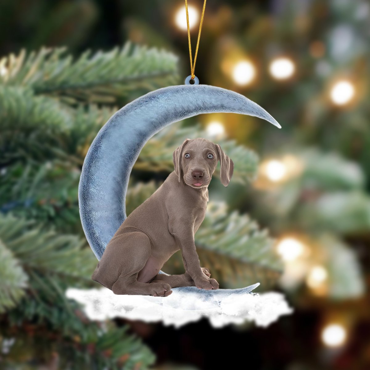 Weimaraner Sits On The Moon Hanging Ornament