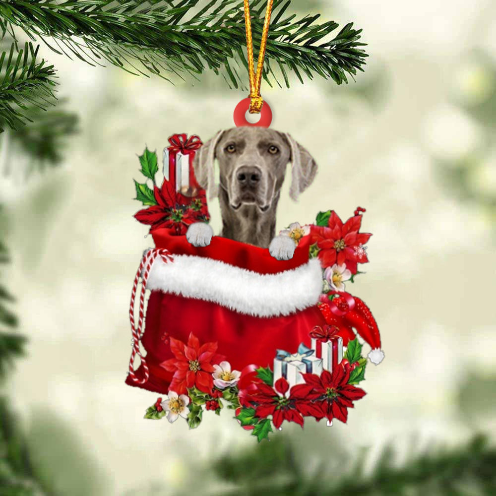Weimaraner In Gift Bag Christmas Ornament
