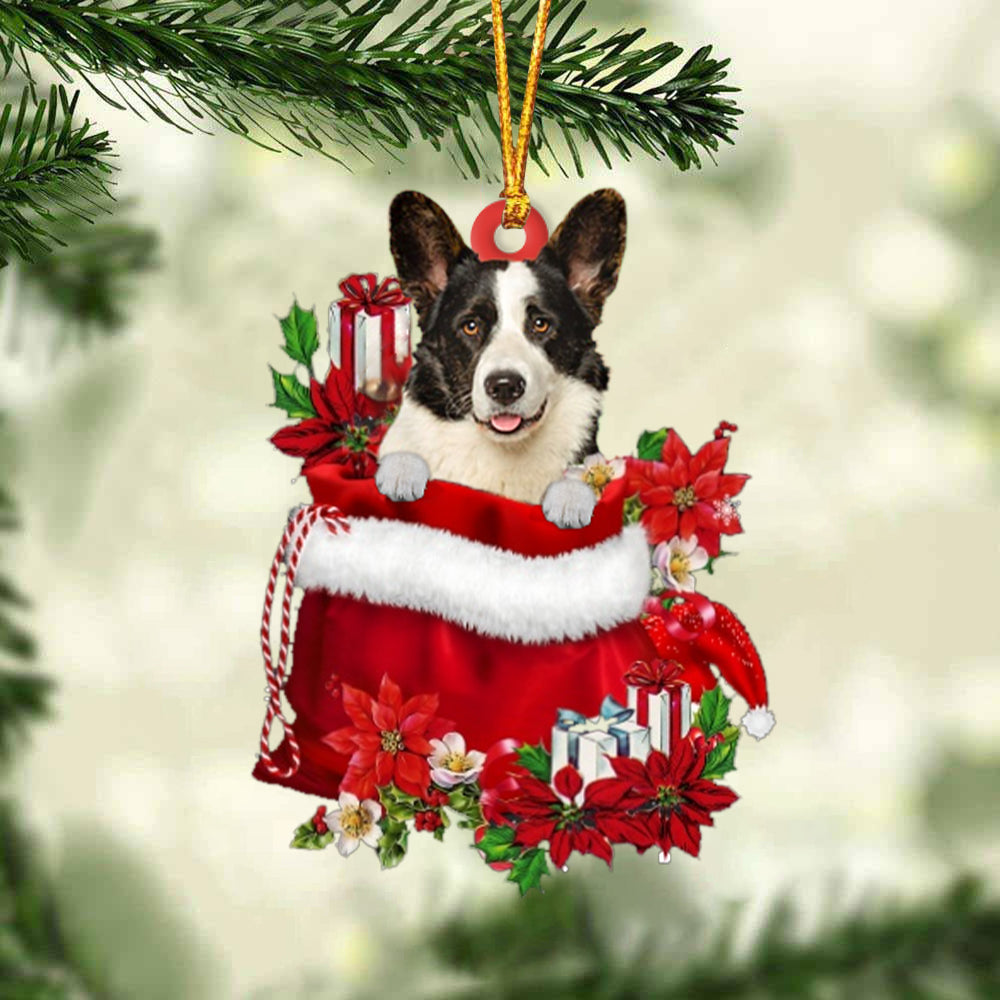 Welsh Corgi In Gift Bag Christmas Ornament