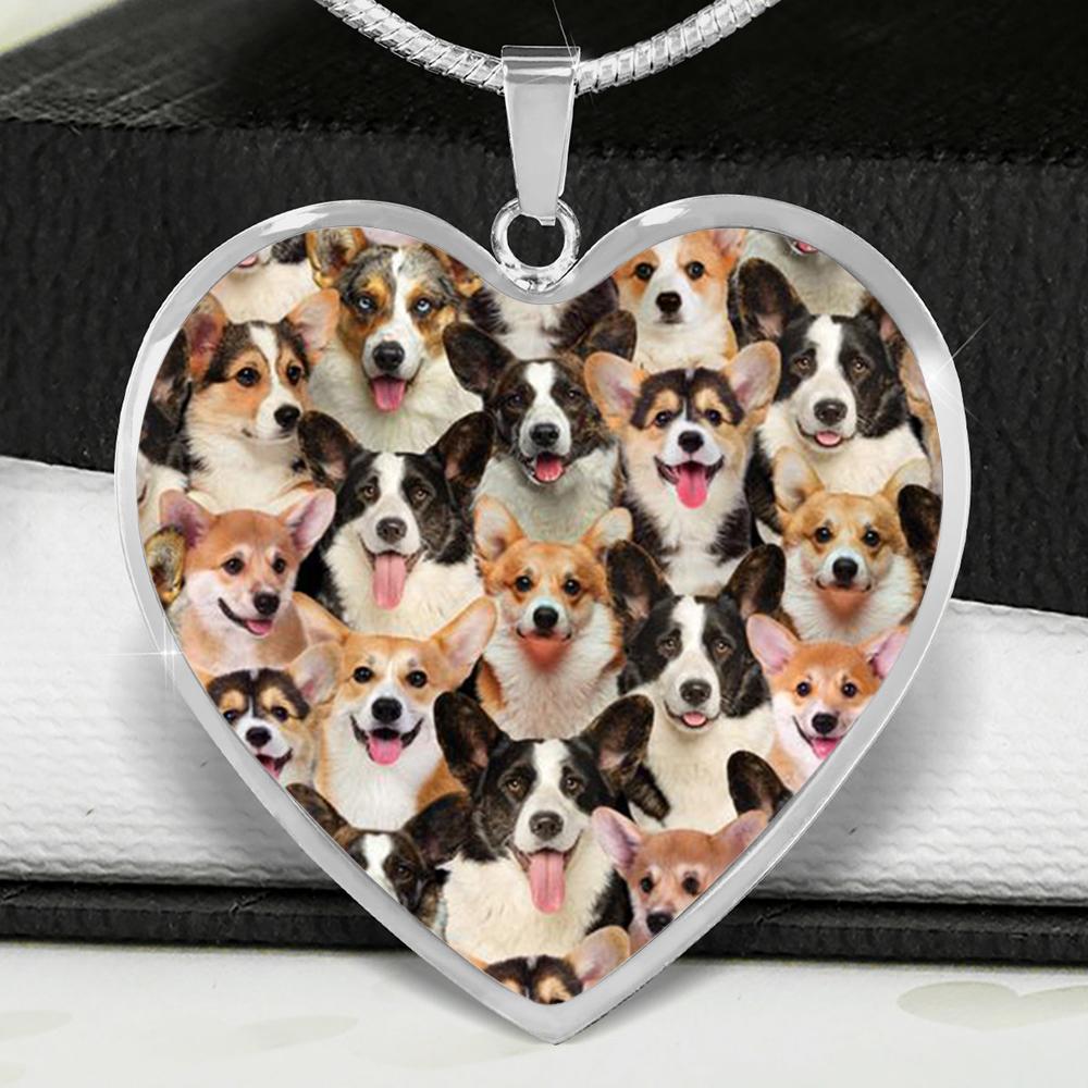 A Bunch Of Welsh Corgis Heart Necklace