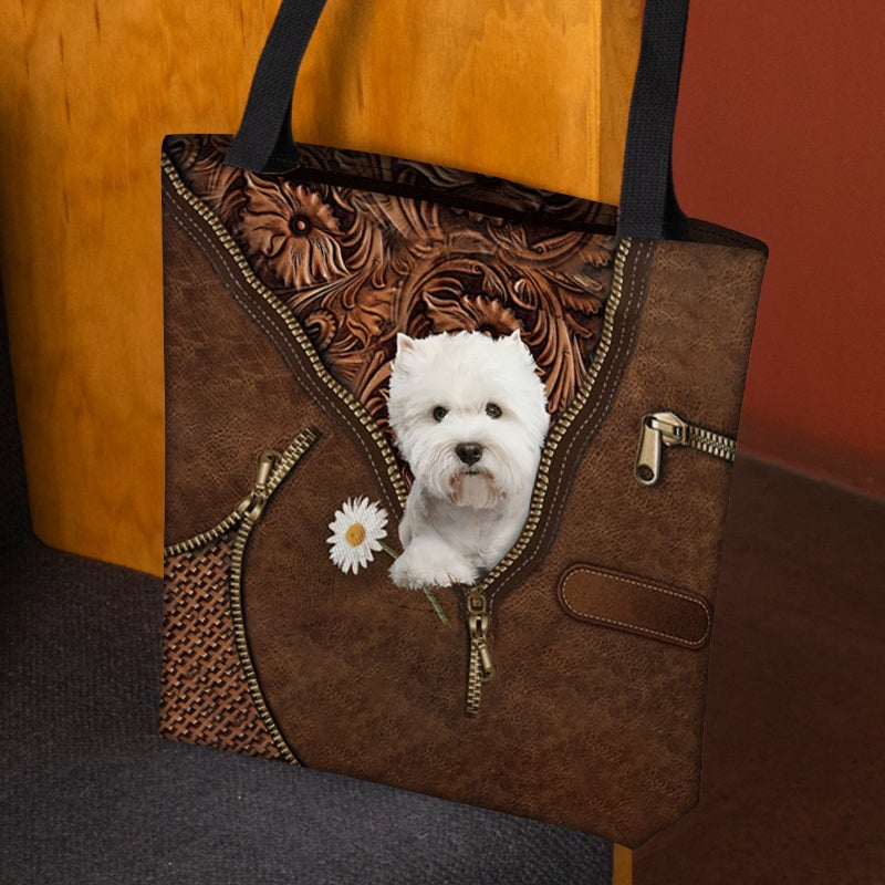 West Highland Dog Holding Daisy Tote Bag