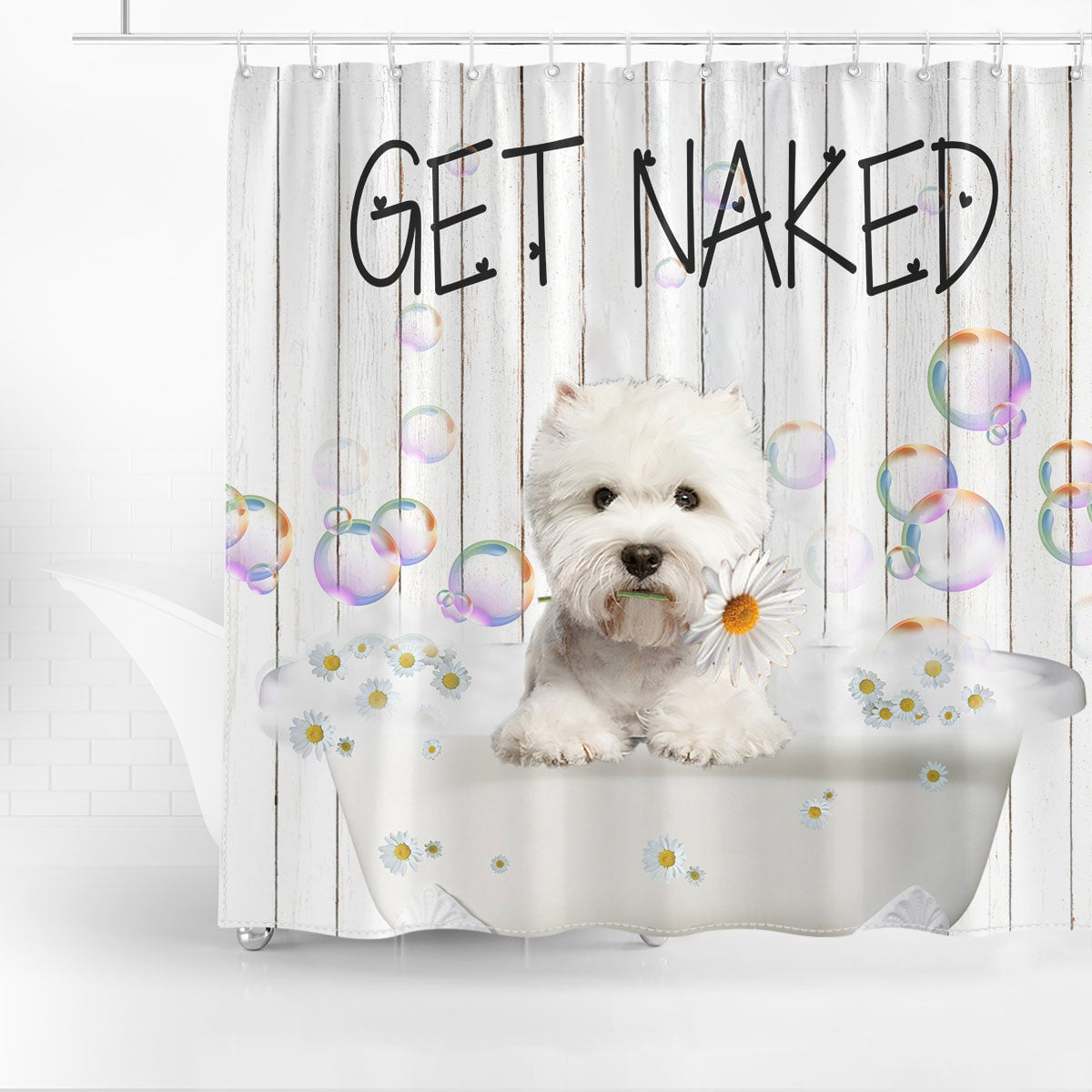 West Highland White Terrier Dog Get Naked Daisy Shower Curtain