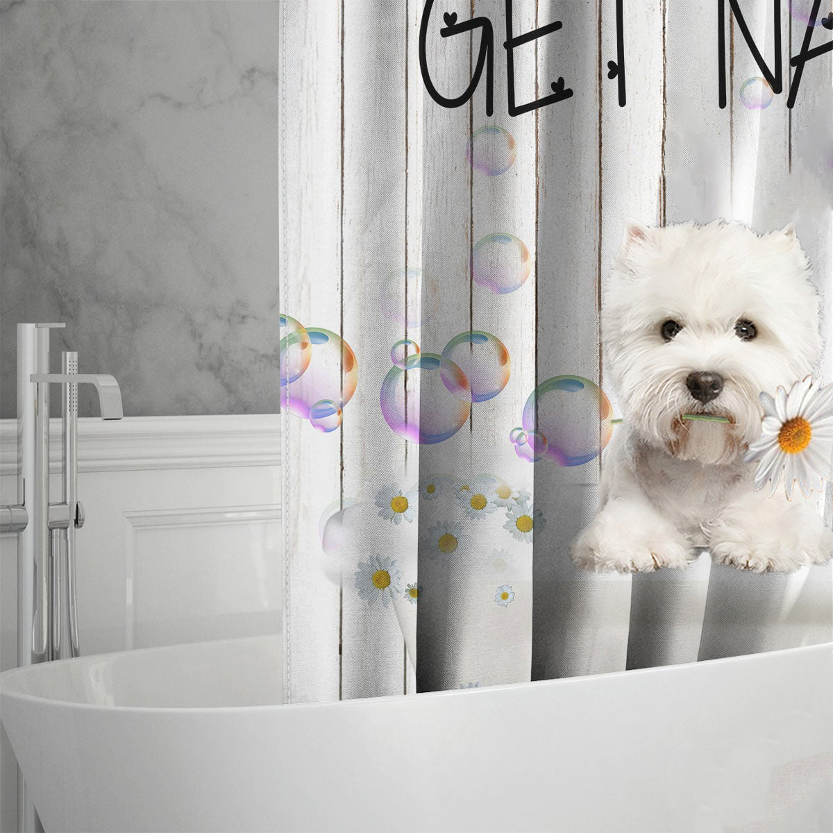 West Highland White Terrier Dog Get Naked Daisy Shower Curtain