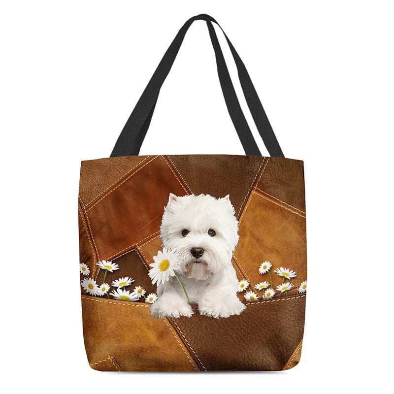 West Highland Dog Holding Daisy  All Over Printed Tote Bag
