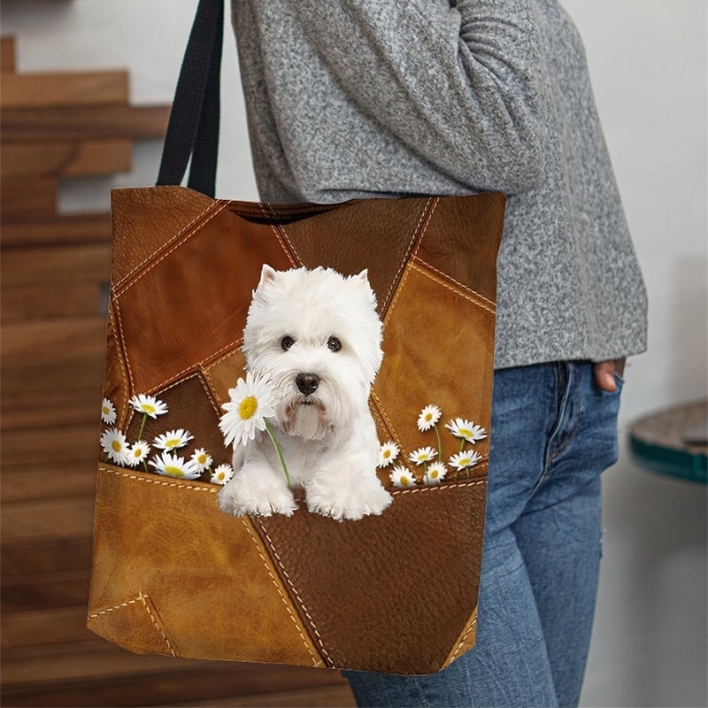 West Highland Dog Holding Daisy  All Over Printed Tote Bag