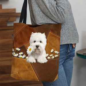 West Highland Dog Holding Daisy  All Over Printed Tote Bag