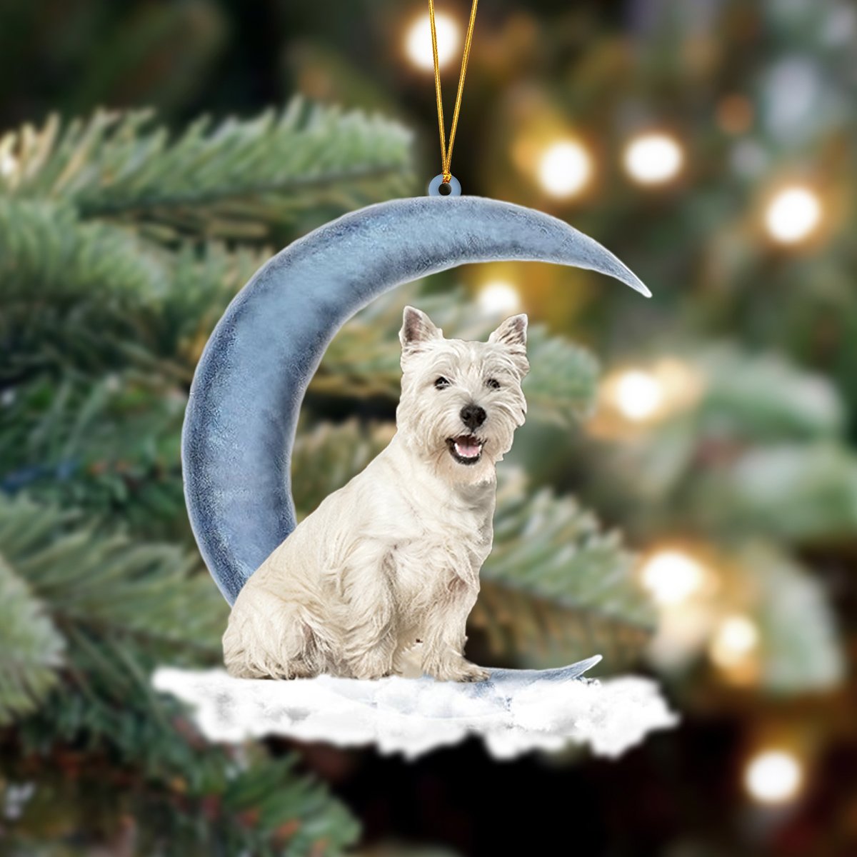 West Highland Terrier Sits On The Moon Hanging Ornament