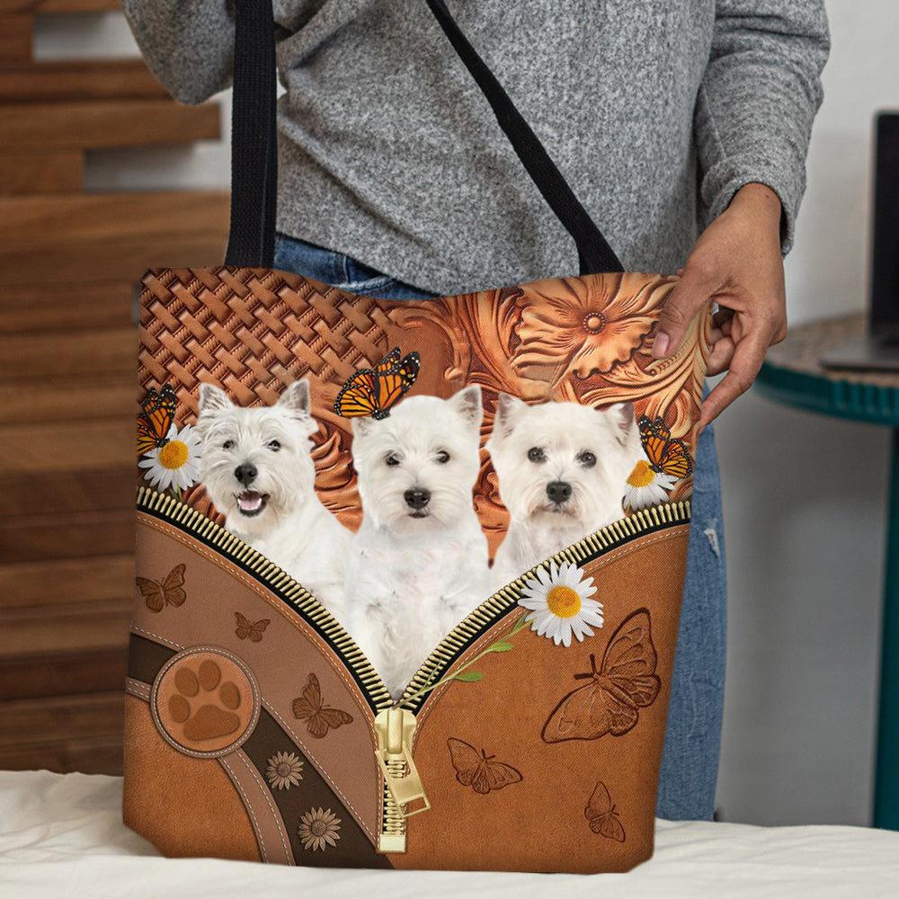 West Highland White Terrier Daisy Flower And Butterfly Tote Bag
