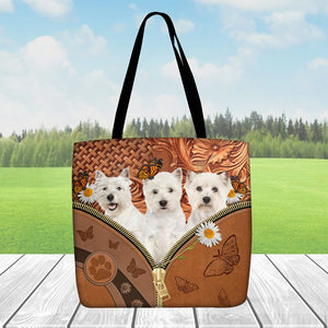 West Highland White Terrier Daisy Flower And Butterfly Tote Bag