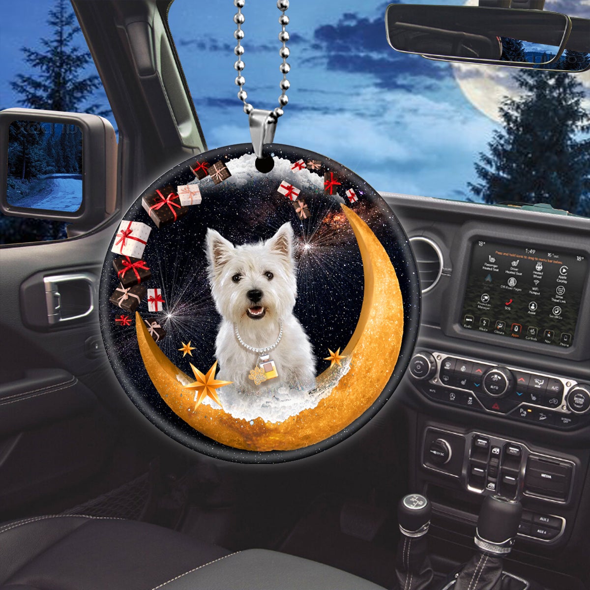 West Highland White Terrier Fashion Moon Car Hanging Ceramic Ornament