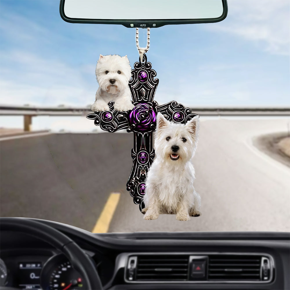 West Highland White Terrier Pray For God Car Hanging Ornament