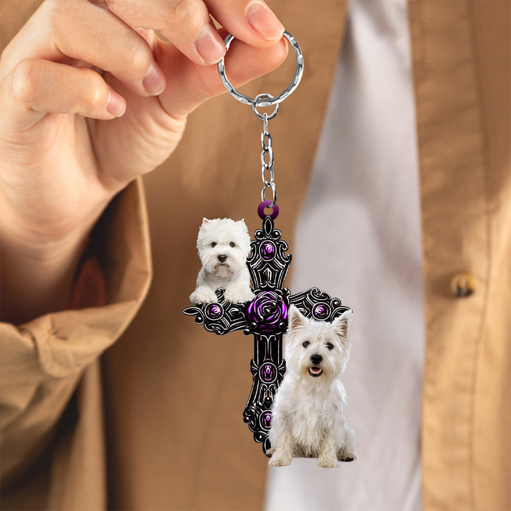 West Highland White Terrier Pray For God Acrylic Keychain