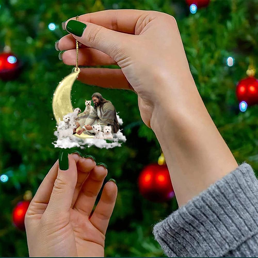 Jesus Surrounded By West Highland White Terriers On The Moon Ornament