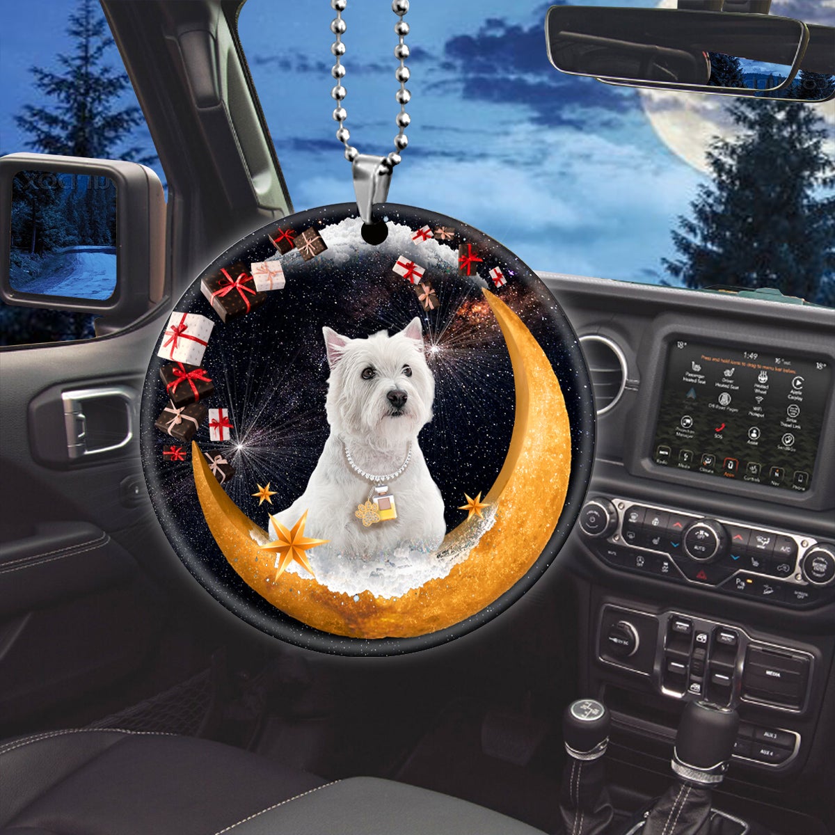 West Highland White Terrier 2 Fashion Moon Car Hanging Ceramic Ornament