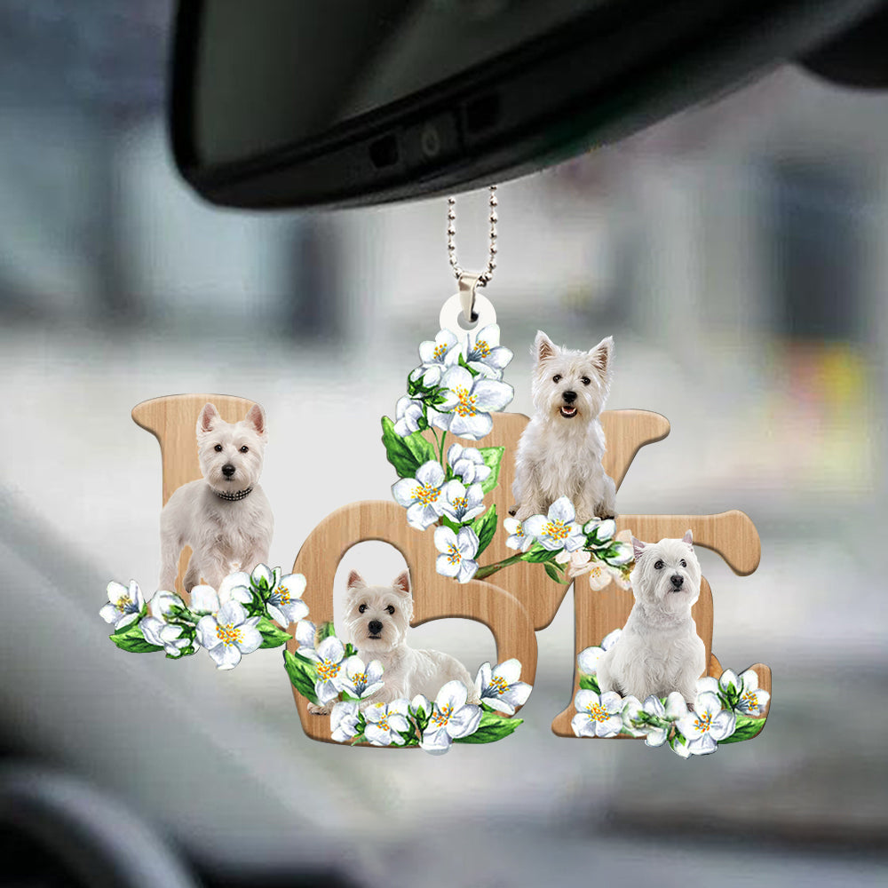 West Highland White Terrier Love Flowers Dog Lover Car Hanging Ornament