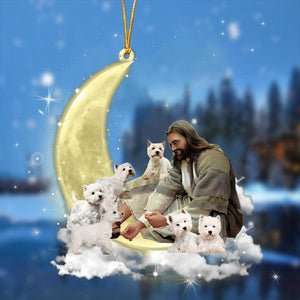 Jesus Surrounded By West Highland White Terriers On The Moon Ornament
