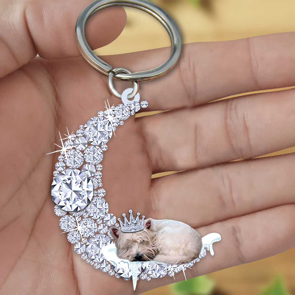 West Highland White Terrier Sleeping On A Diamond Moon Acrylic Keychain