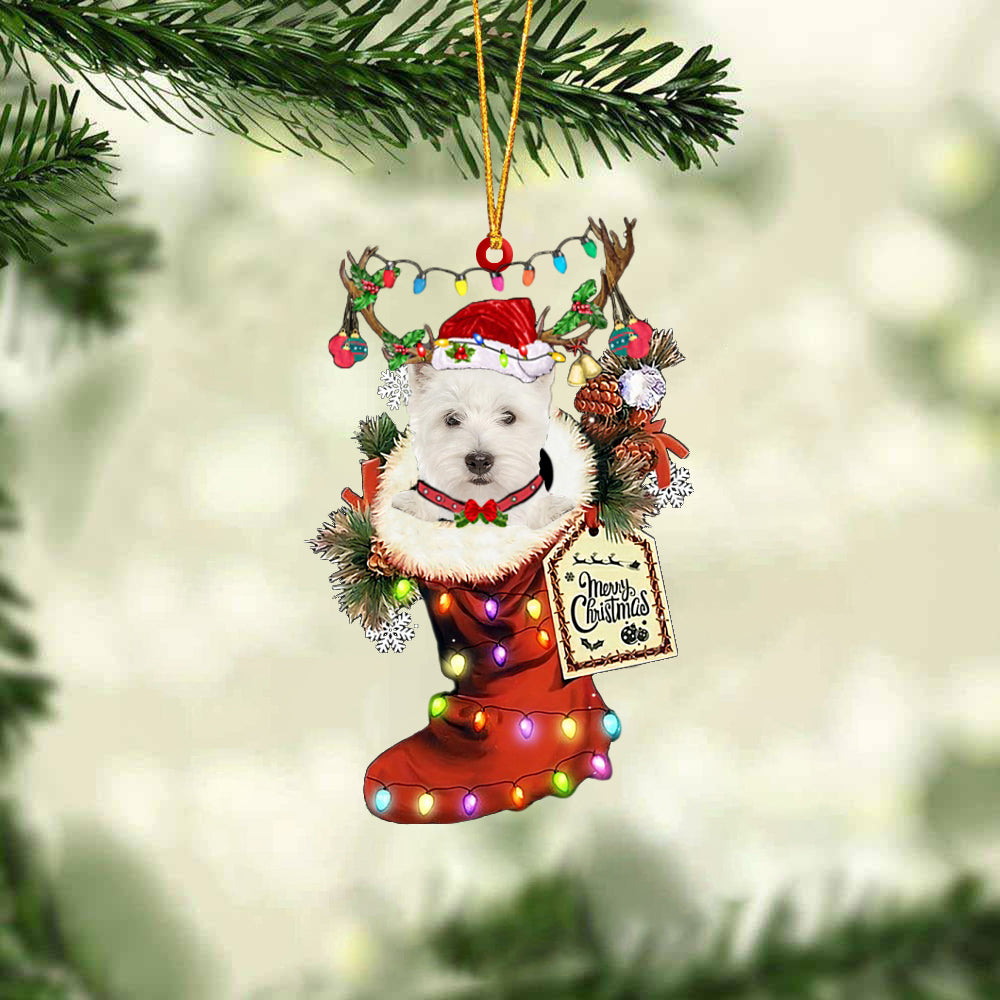 West Highland White Terrier In Red Boot Christmas Ornament