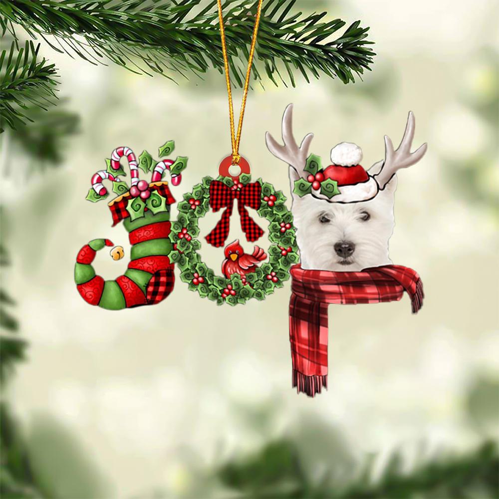 West Highland White Terrier JOY Reindeer Hanging Ornament